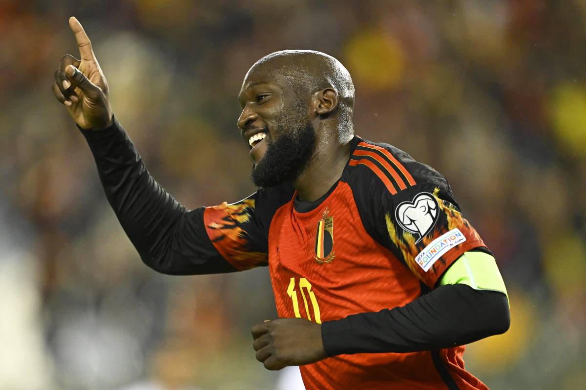 Belgium captain Romelu Lukaku pictured celebrating one of his four goals during a 5-0 win over Azerbaijan in November 2023